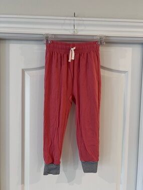 Tea Collection Solid Everyday Joggers - Coral Pink with Striped Cuffs